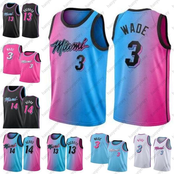 2021 new dwyane tyler wade jimmy herro bam 22 butler 13 adebayo city basketball jersey edion white blue black pink, Black;red